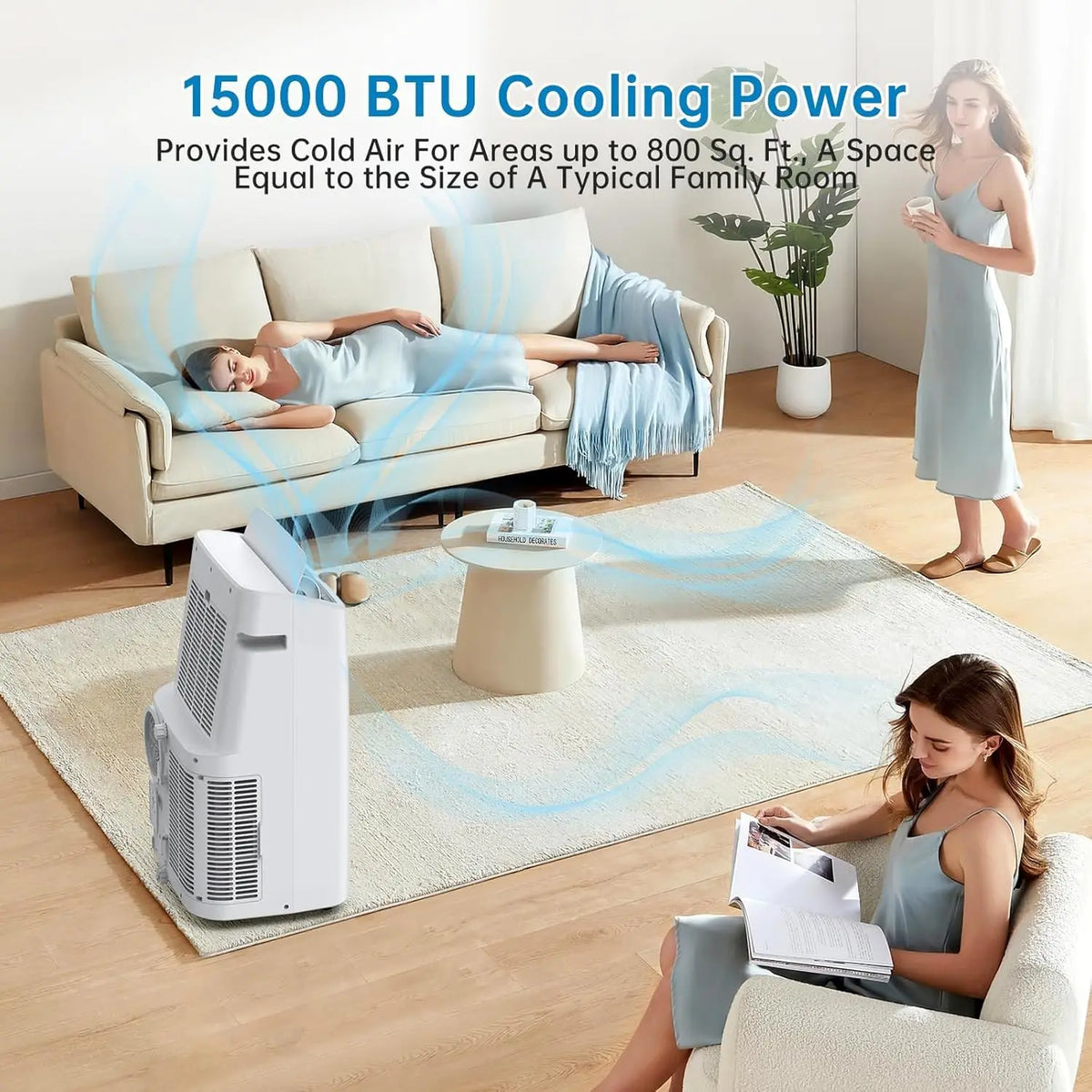15000 BTUs Portable Air Conditioner with Cooling, Dehumidifier, Fan 3-in-1 Room Air Conditioner, 24 Hour Timer/Sleep Mode, Cools up to 850 Sq. Ft. for Home Garage Office
