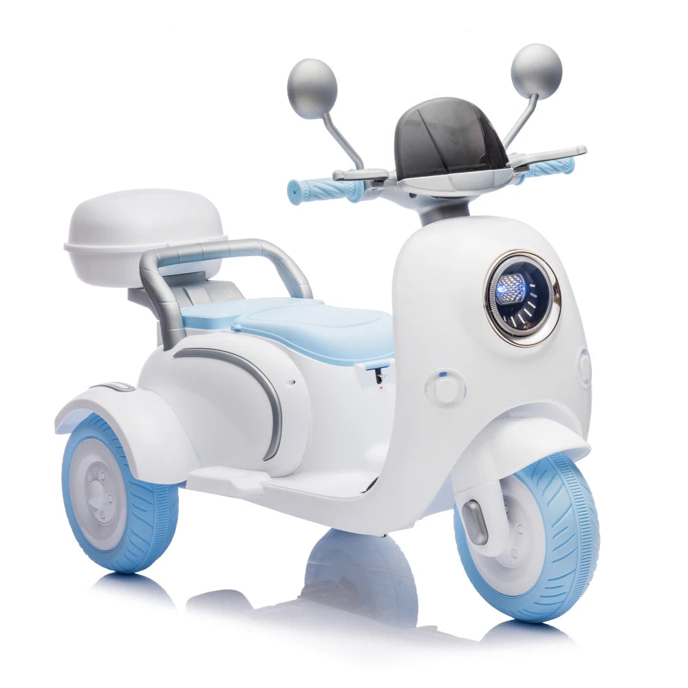 12V Two Motors Kids Ride On Level Up Two-seater Electric Motorcycle, Three-wheel Toy W/Music, Bluetooth, USB, Backseat Flip Adult Seat, Portable Storage Hooks & Oversized Trunk, LED Headlight For Kids 3-6.