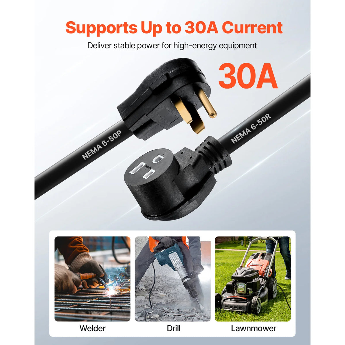 SucceBuy 30-Amp 7500Watts / 50-Amp 12500 Watts Generator Extension Cord 50 Foot 250 Volts Heavy Duty Power Cable, NEMA 6-50P to 6-50R SWT Flexible Welder Extension Cord with Storage Bag for Generators