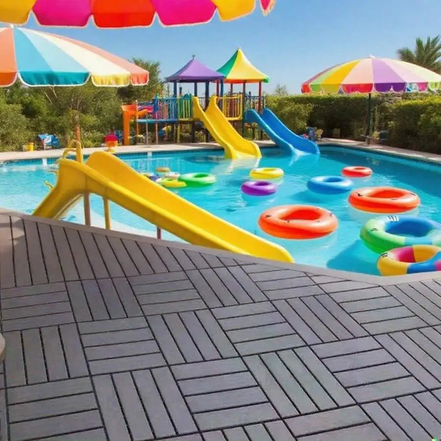 44/27-Pack 12'X12' Interlocking Deck Tiles, Plastic Waterproof Outdoor Flooring For Patio, Pool, Backyard, Balcony – All-Weather
