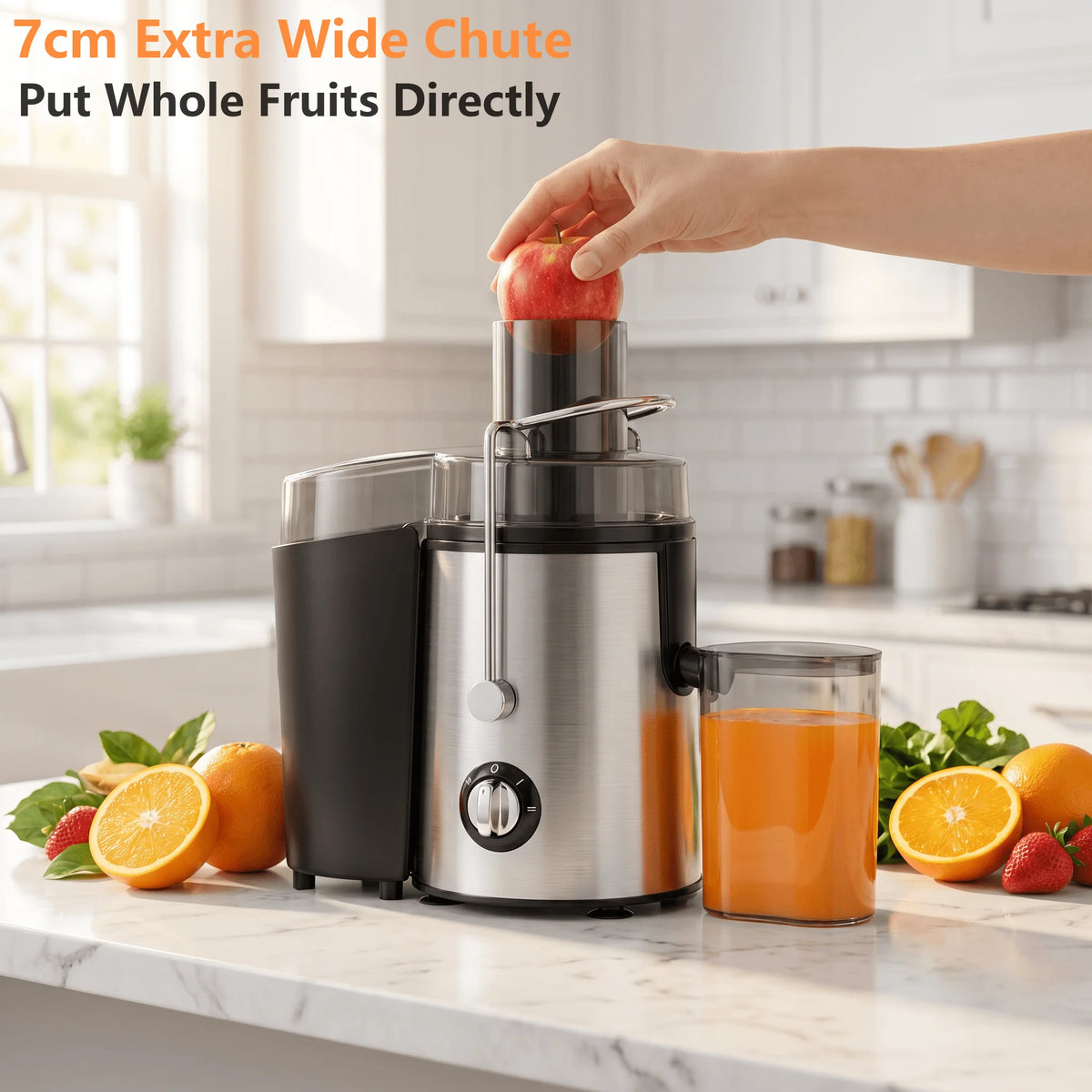 Electric Juicer Fruit Vegetable Extractor 800W 2Speed 7cm Large Chute Stainless Steel High Yield Easy Clean Kitchen Appliance