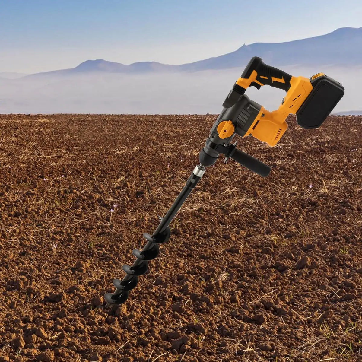 Cordless Rotary Hammer with Battery, Charger & 80cm Drill Bit, Heavy-Duty Electric Hammer for Post Hole Digging, Garden Auger, Landscaping, Ideal for Homeowners and Contractors