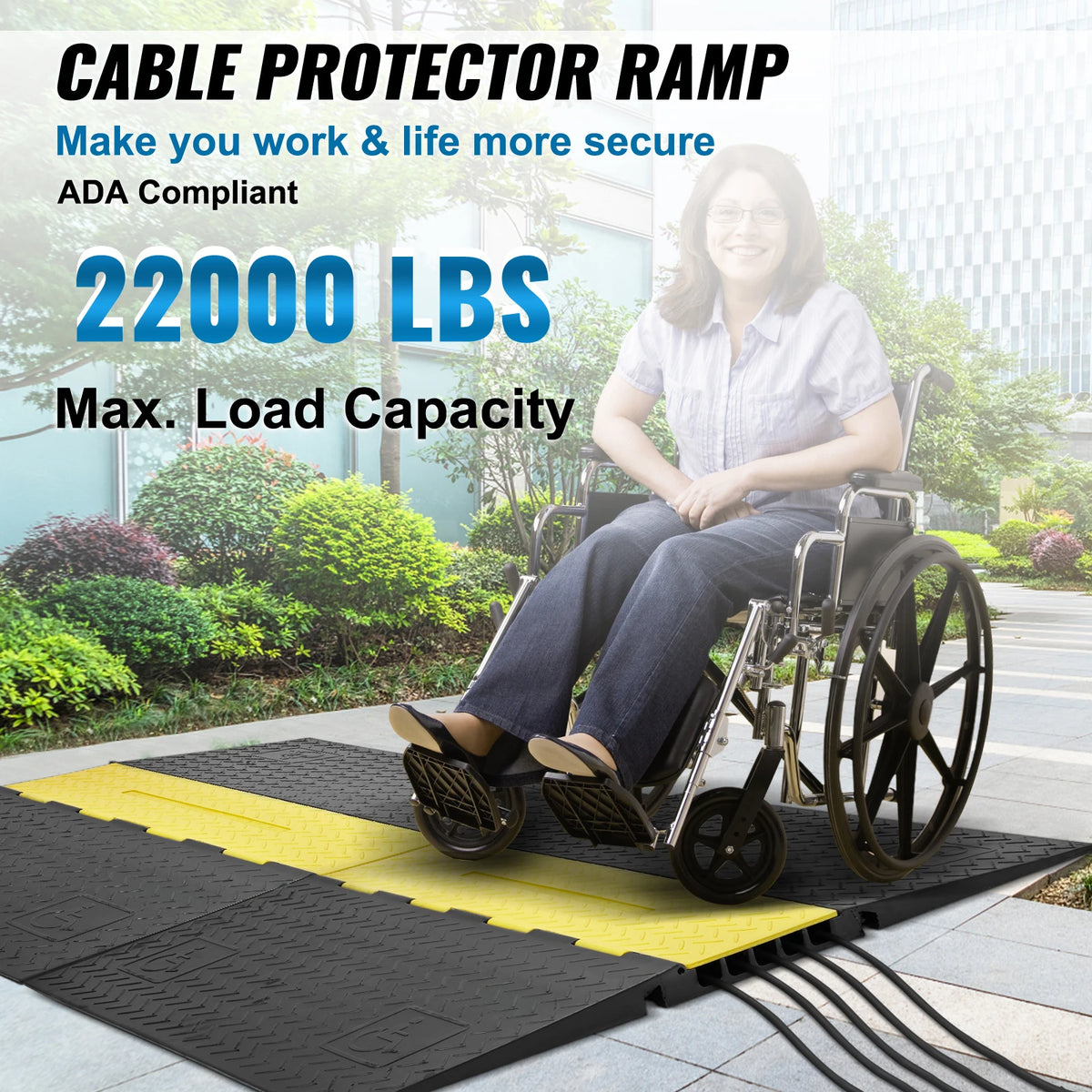 SucceBuy Rubber Cable Protector Ramp 5 Channel 22000 lbs/axle Capacity Heavy Duty Wire Cover Ramp ADA Compliant Indoor&Outdoor