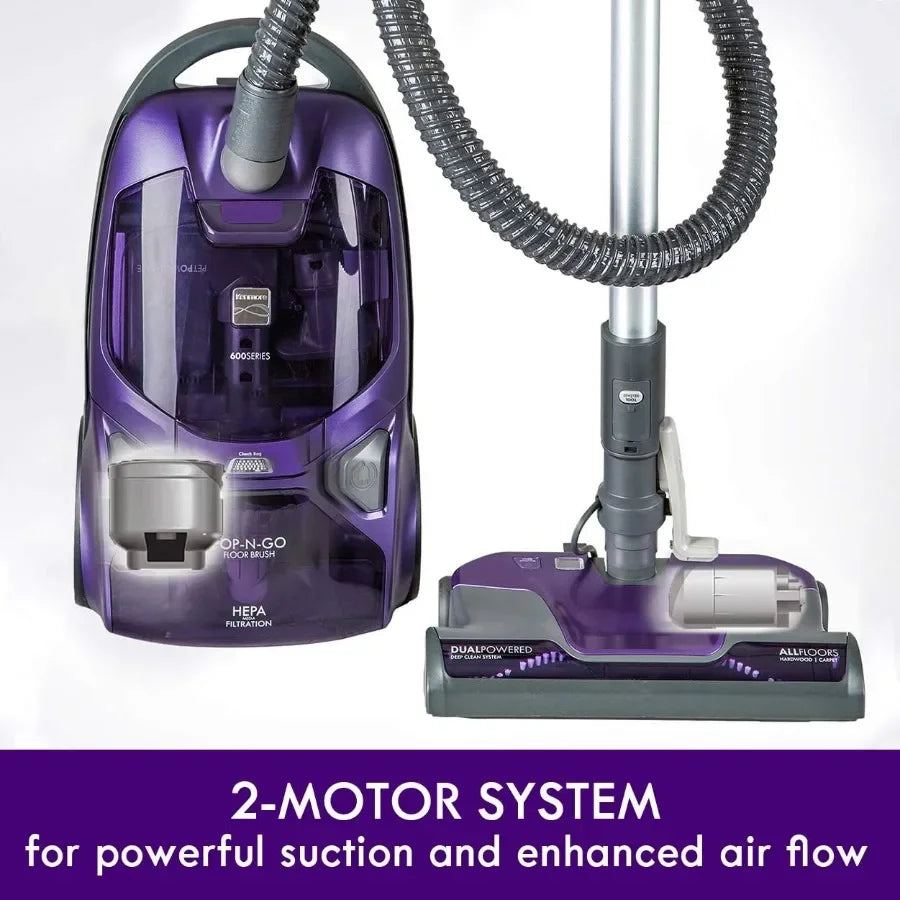 600 Series Pet Friendly Bagged Canister Vacuum Cleaner, Powerful Suction Vacuum for Pet Hair Hard Floors Tile and Carpets Whole Home Cleaning