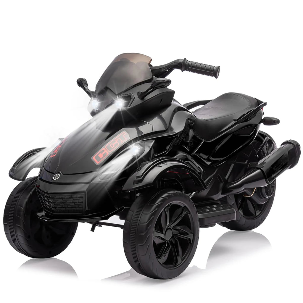 12V Kids Ride On ATV 3 Wheel Electric Motorcycle With LED Lights, Music, Tread Tires, Battery Powered Off Road Toy Ages 3-6