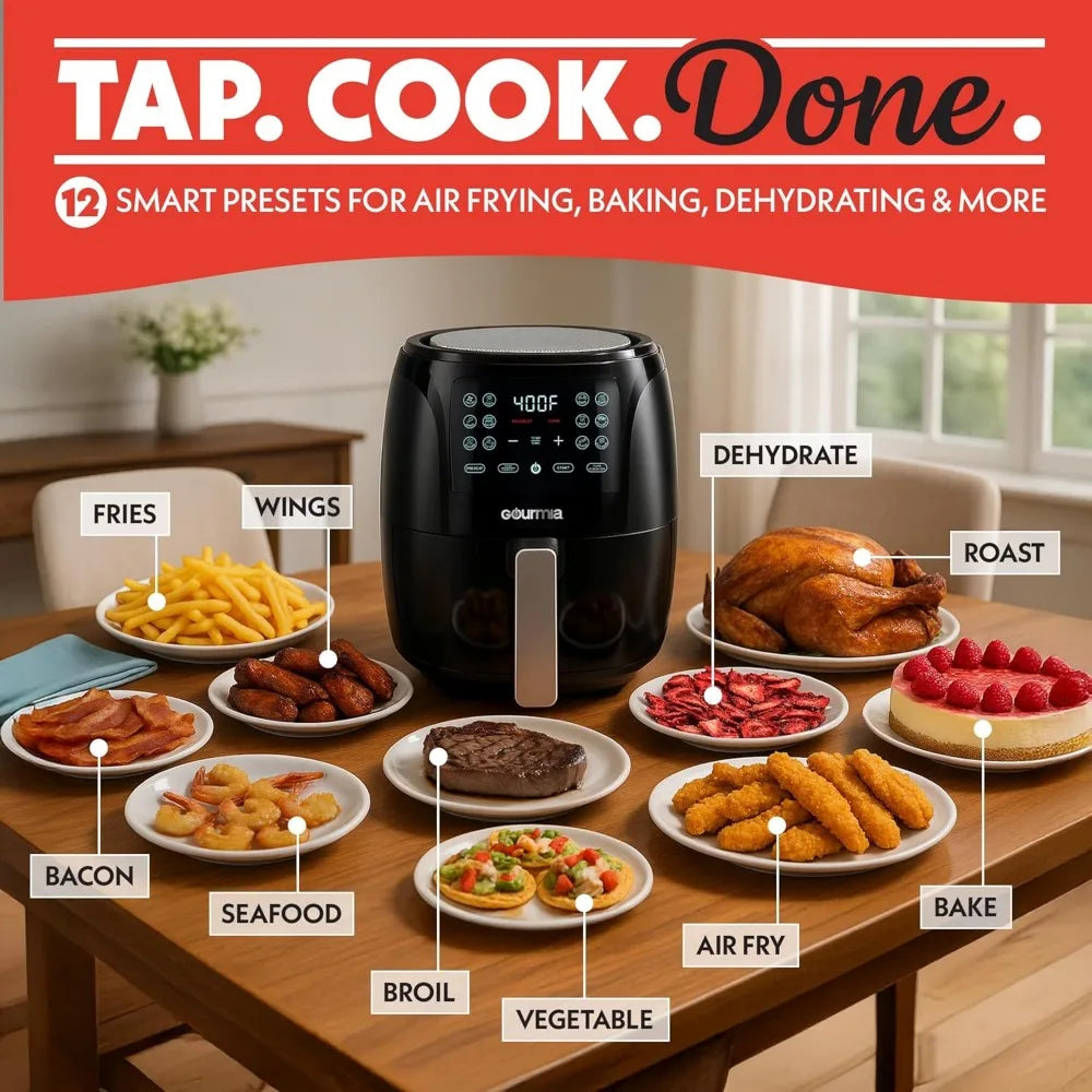 4Qt Air Fryer, 360° Circulation, Digital Touchscreen, 8 Presets, Roast/Bake/Broil/Dehydrate, Easy Clean, Compact, Accessories