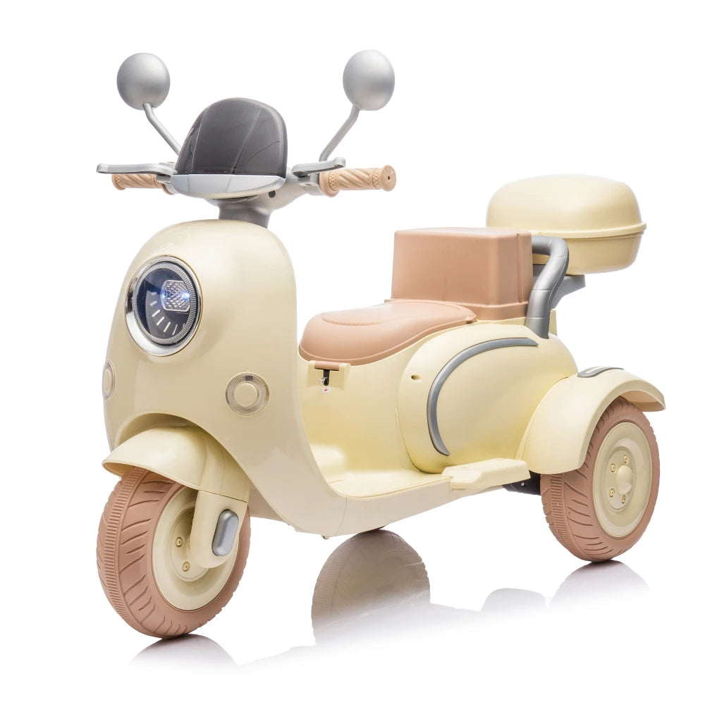 12V Two Motors Kids Ride On Level Up Two-seater Electric Motorcycle, Three-wheel Toy W/Music, Bluetooth, USB, Backseat Flip Adult Seat, Portable Storage Hooks & Oversized Trunk, LED Headlight For Kids 3-6.