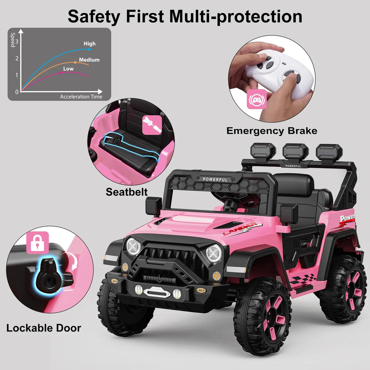 12V Kids Ride Car 4 Wheeler With 2.4G Parent Remote Dual Motors EVA Tires Bluetooth Music Soft Start Electric Toy For Ages 3-6