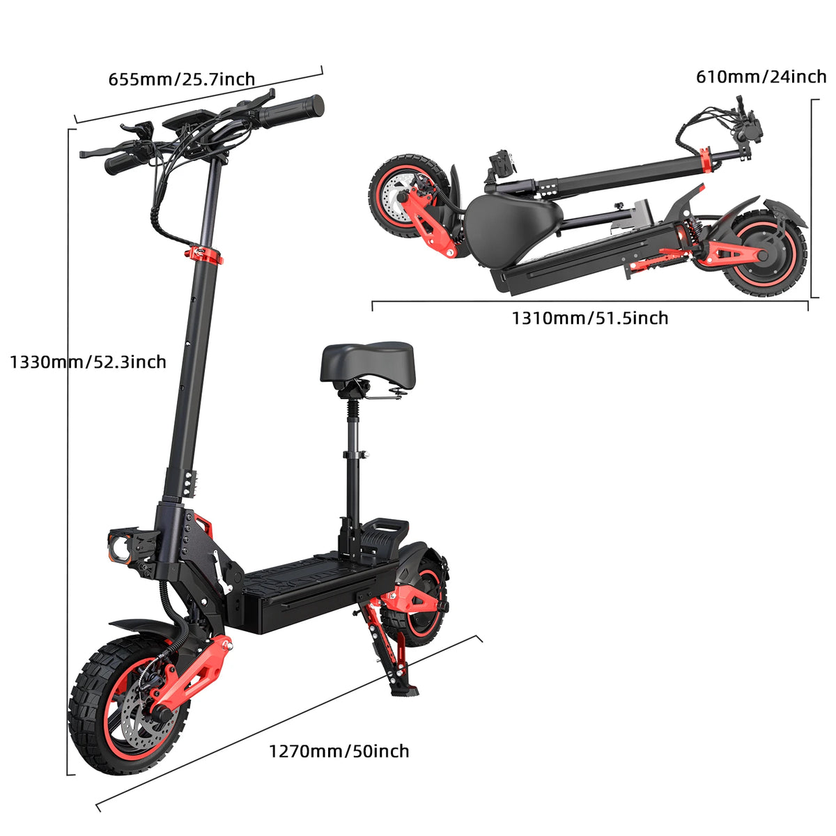 USA/EU/UK/CA 1600W 10'' Off-road Tires Electric Scooter for Adults 48V18Ah Battery 31Miles Range Folding E scooter With Seat