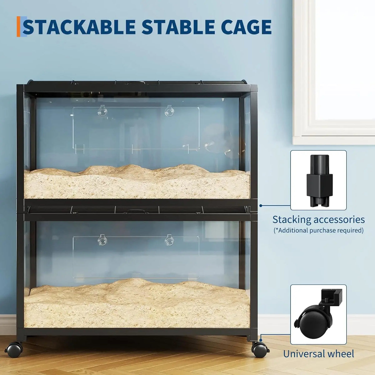 37.8" Stackable Metal Hamster Cage with Acrylic Panels for Small Pets | Ventilated Top Design, Clear Viewing Panels, Expandable Structure, Easy Access Doors, Multi Pet Habitat Solution
