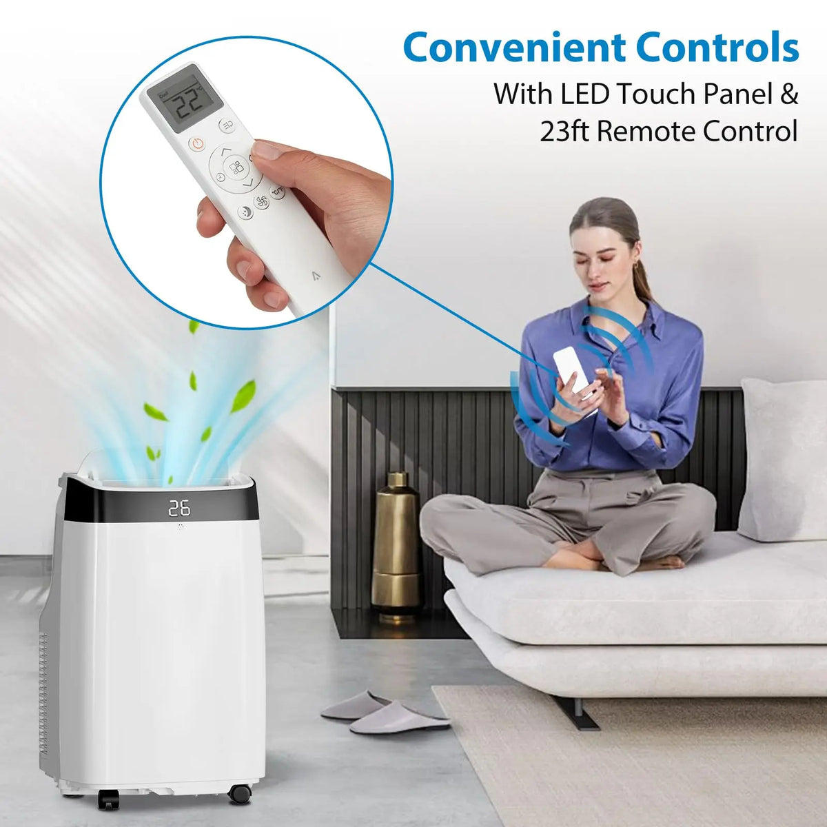 Portable Air Conditioners, 10000BTU 3-in-1 AC Unit with Cooling, Dehumidifier & Fan Modes, Remote Control, Digital Display, Mobility, Quiet Freestanding AC Cooling for 450 Sq.Ft for Home, Office, RV