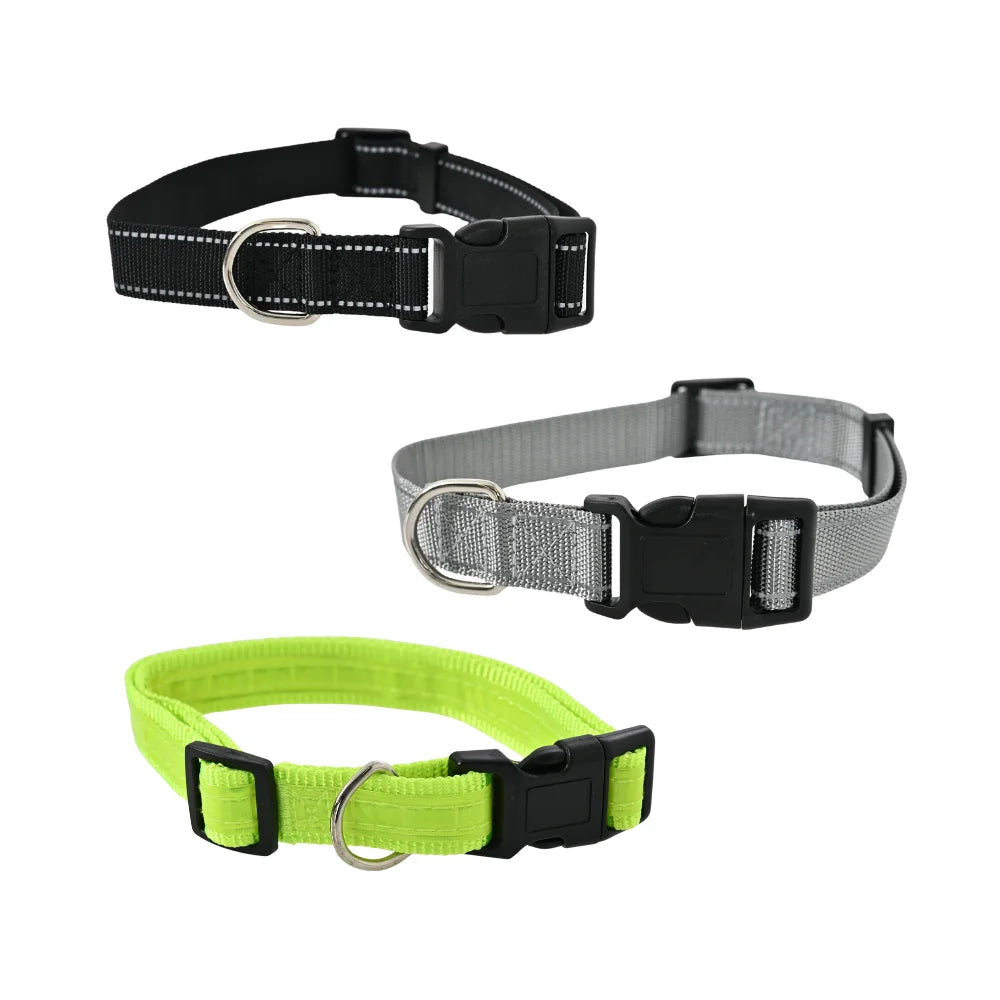 60PCS/Carton Reflective Dog Collars 3 Colors Assorted Adjustable Nylon Pet Collar with Quick Release Buckle for Small Medium Large Dogs
