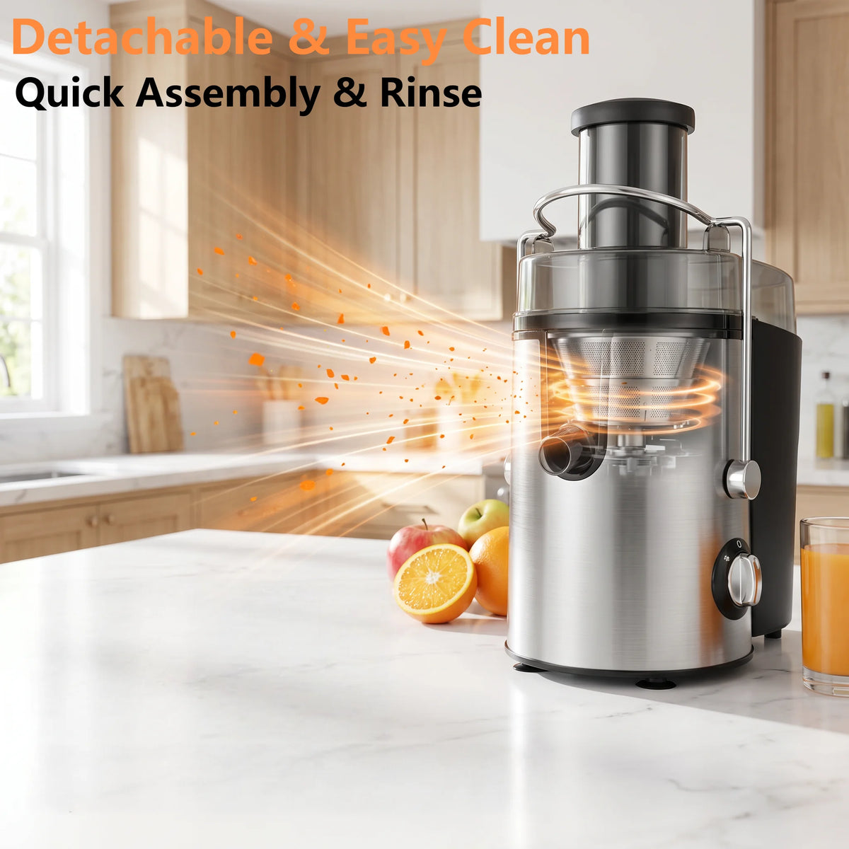 Electric Juicer Fruit Vegetable Extractor 800W 2Speed 7cm Large Chute Stainless Steel High Yield Easy Clean Kitchen Appliance