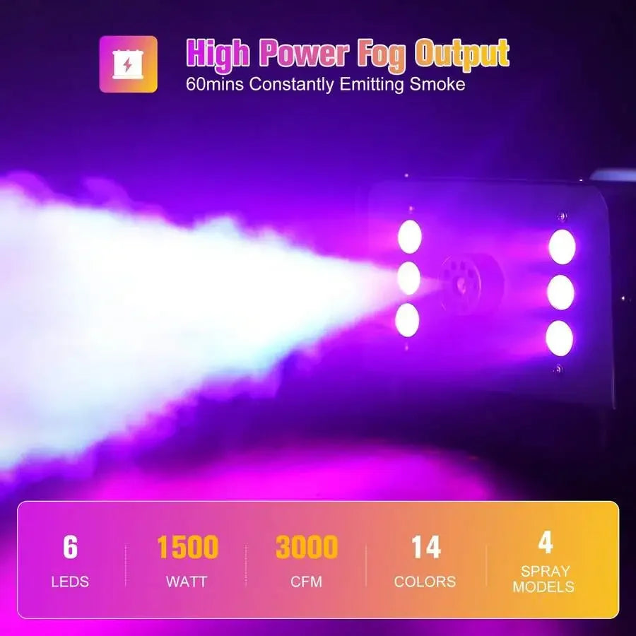 1500W Fog Machine 6 RGB LED With Remote Control Stage Smoke Equipment For Halloween Carnival Party Wedding Musical Show Club Bar
