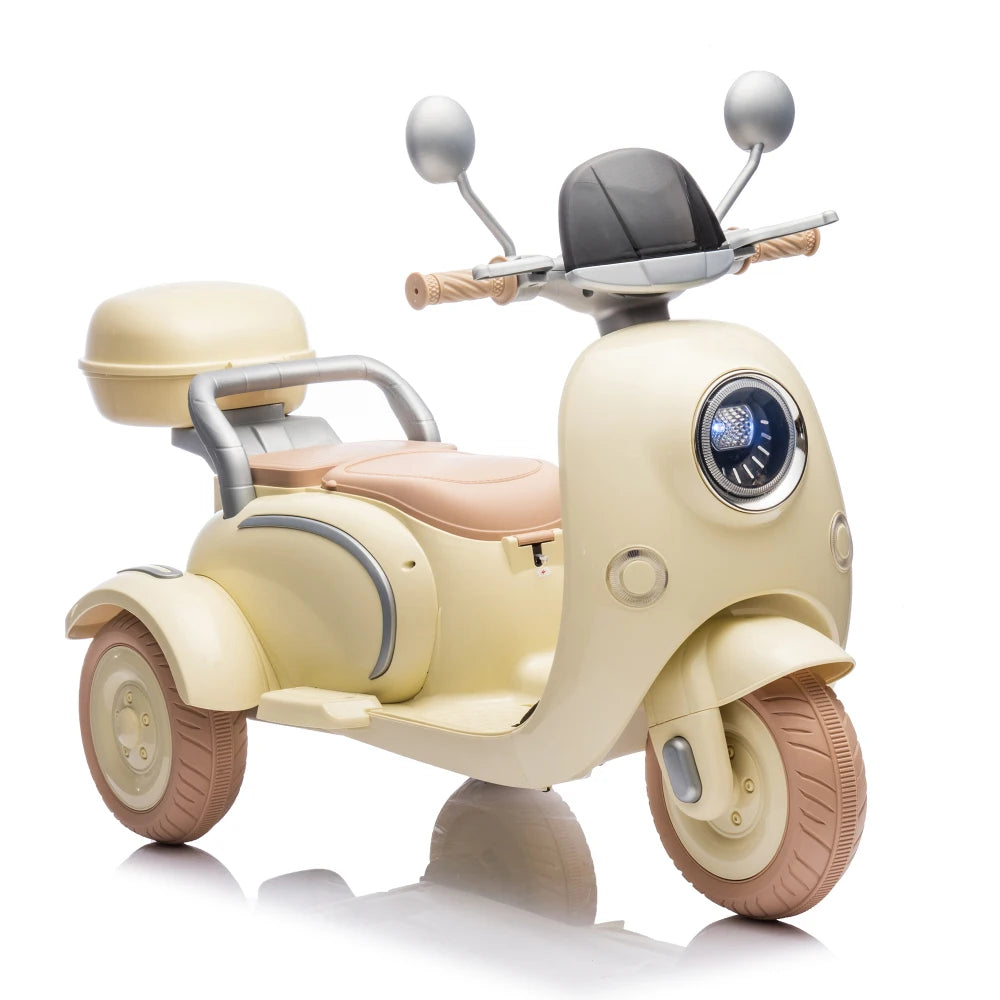 12V Two Motors Kids Ride On Level Up Two-seater Electric Motorcycle, Three-wheel Toy W/Music, Bluetooth, USB, Backseat Flip Adult Seat, Portable Storage Hooks & Oversized Trunk, LED Headlight For Kids 3-6.