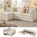 103-inch L-shaped modular sectional sofa with concealed under-seat storage compartments, deep 25-inch chenille seating, dual-lay