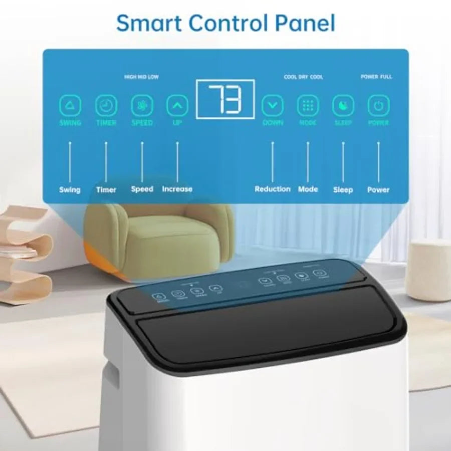 Portable air conditioner for home use, aluminum housing, white color, 14000 BTU cooling capacity with remote control, 3-in-1 fu