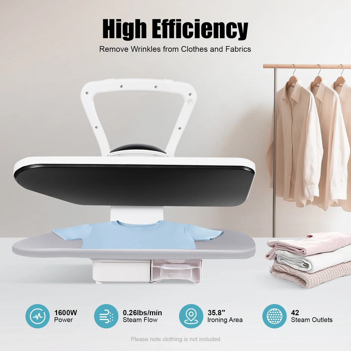 1600W Intelligent Steam Press Iron Machine, 26in Large Ironing Area Electric Clothes Iron Press, 5 Fabric Modes Fabric Ironing Press With Touch Screen AI Voice And 1L Water Tank, Overheat Protection For Clothing Shop, Home Us