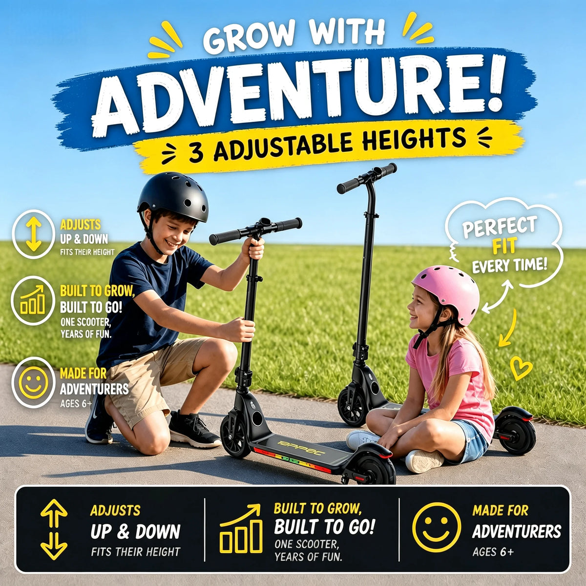 C10 Kids Electric Scooter with LED Display, 250W Motor 10 MPH Max Speed 6 Miles Range, 3 Adjustable Heights, 6.5" Solid Tires Foldable Electric Scooter for Boys Girls Ages 6-12