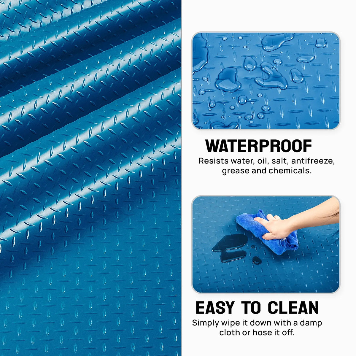 Garage Floor Mat Diamond Plate PVC Vinyl Flooring Rolls Non-Slip Blue