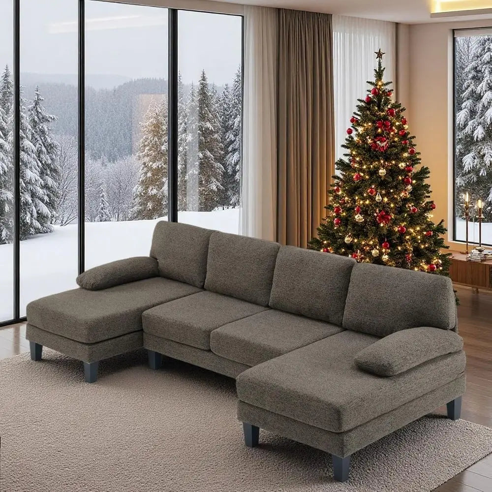 110' U-Shaped Sectional Couch with Two Chaise, Aordable Small Soa with 4 Seats, Chenille abric Comy Couches or Living Room, k Br