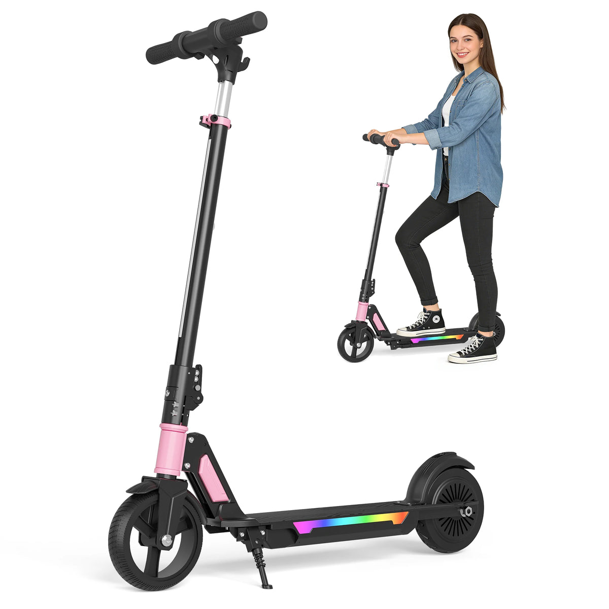 Commugo Electric Scooter 250W Powerful Motor & 12MPH Top Speed, 7" Solid Tire, Folding E Scooter with Dual Braking for Teens and Adults