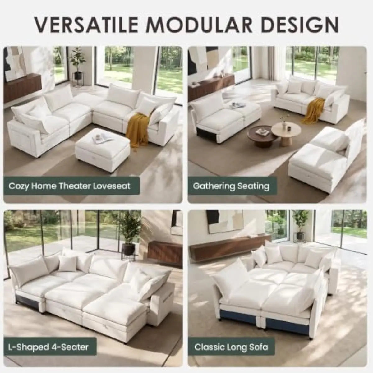 149-inch Extra-Wide U-Shape Sectional Sofa with Deep Seating and Detachable Ottoman • Premium Down-and-Foam Cushions • Solid Har