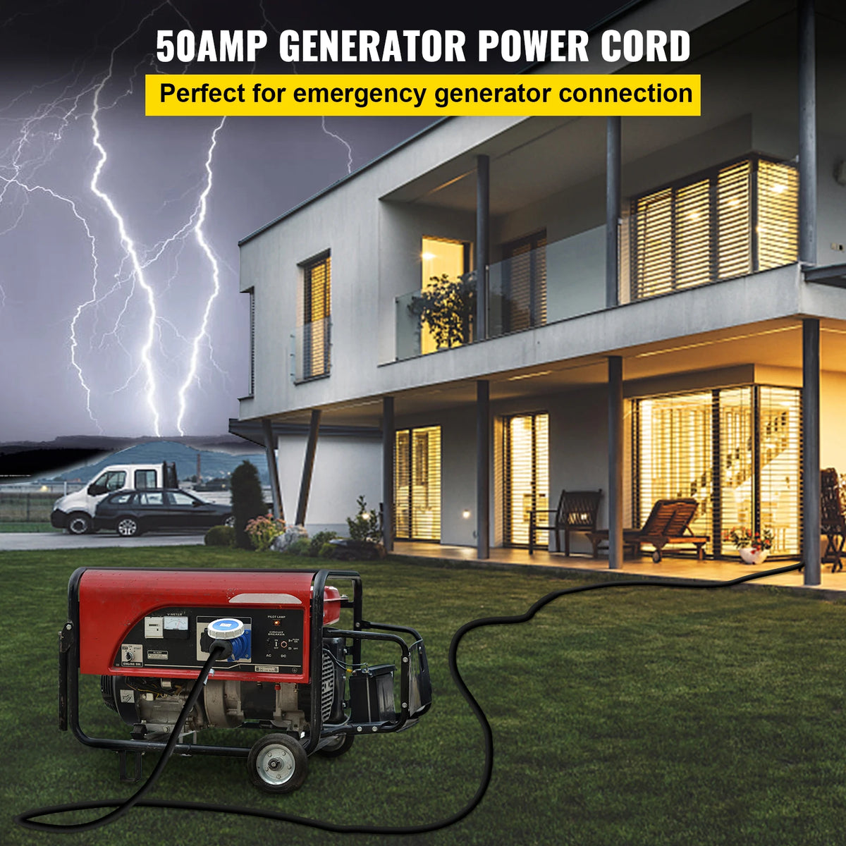 SucceBuy 25FT 36FT 50FT 50Amp RV Extension Cord N14-50 Plug Copper Wire Power Supply Cable for Trailer Motorhome Camper Use