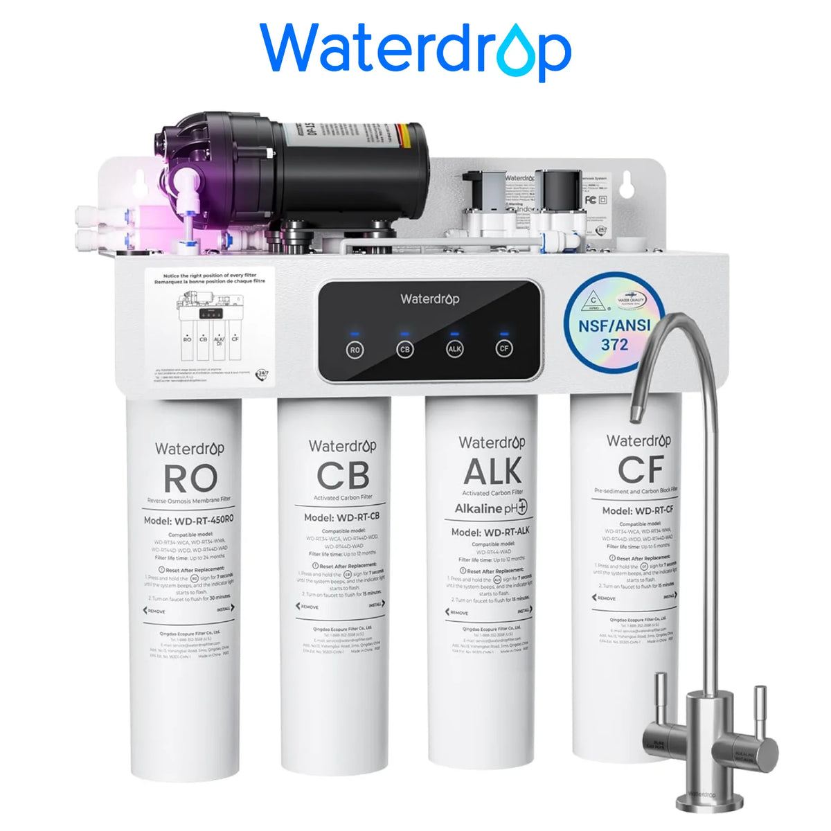Waterdrop T4-A Alkaline pH+ Reverse Osmosis Water Filter, Dual Flow, NSF/ANSI 372 Certified, 10-Stage
