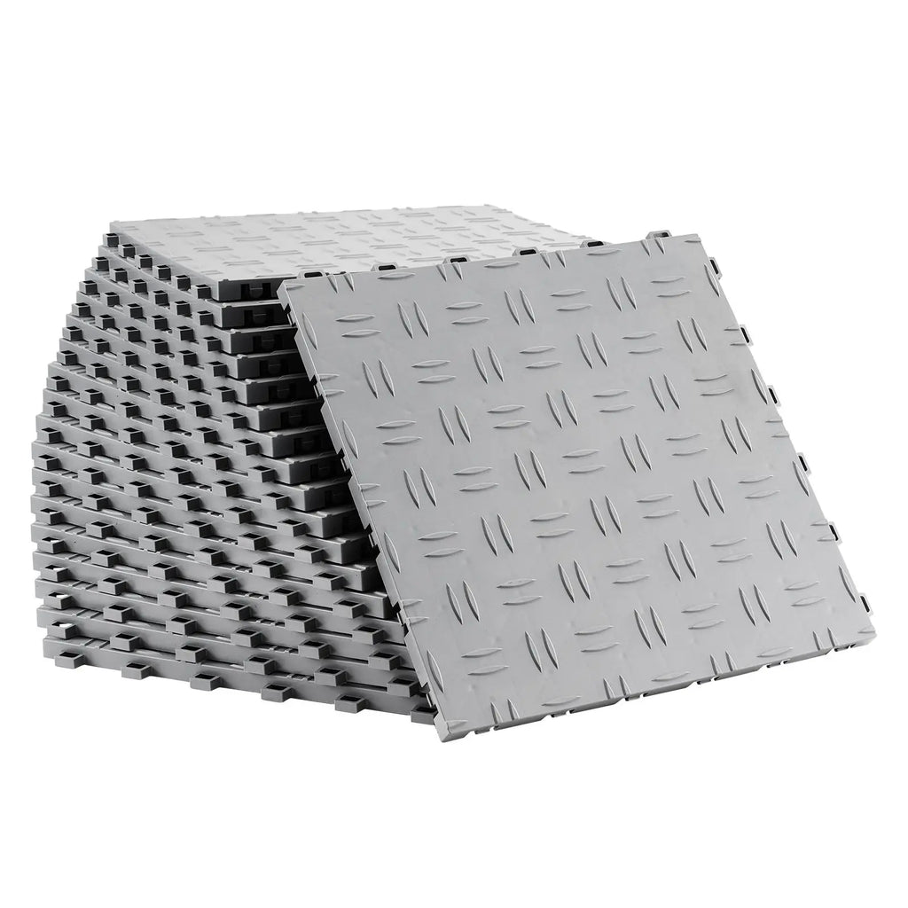 Garage Tiles Interlocking, 12 x 12 x 0.53 inch 50 Pack Garage Floor Covering Tiles, Non-Slip Double-Sided Texture Garage Flooring Tiles, for Garages, Basements, Repair Shops, Silver