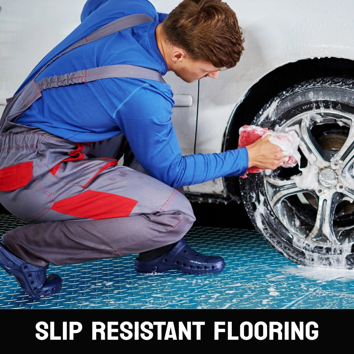 Garage Floor Mat Diamond Plate PVC Vinyl Flooring Rolls Non-Slip Blue