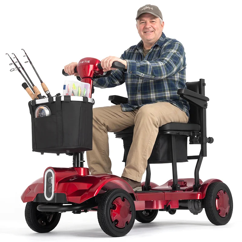 X17 4 Wheel Folding Electric Elderly Mobility Scooter 270W Motor 24V 10.4Ah Lithium Battery 10Miles Range 5MPH 12°Climbing Solid Tires Anti‑tip Wheels LED Light For Seniors Disabled Adults