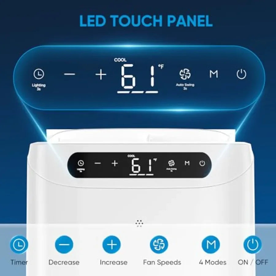 Portable air conditioner for room cooling up to 500 sq. ft, aluminum housing, white, 12000 BTU 3-in-1 quiet unit with dehumidif