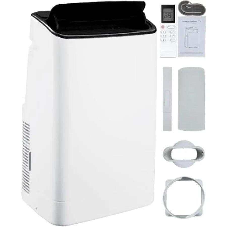 Portable air conditioner for home use, aluminum housing, white color, 14000 BTU cooling capacity with remote control, 3-in-1 fu
