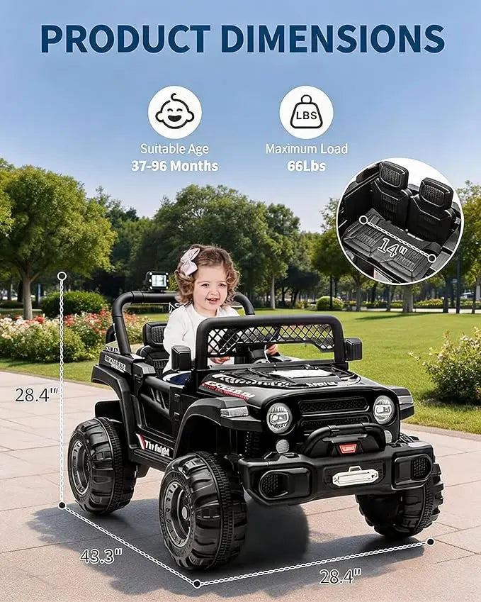 12V Kids Ride On Car, 2 Seater Electric Toy Car for Toddlers and Children, Ride On Toys with Parent Remote Control, Battery-Powered w/Music & LED Lights