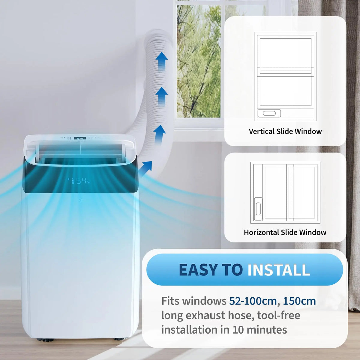 14,000 BTU Inverter Portable Air Conditioners, Dual Hose Portable AC Unit with Heat Pump, Standing Floor AC, Quiet Energy-Saving Indoor Cooling & Heating System for Large Rooms Up to 700 Sq.Ft, Remote