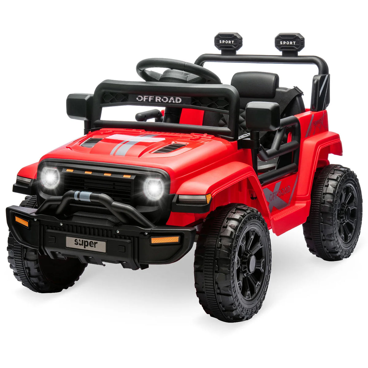 12V Kids Ride On Truck - Battery Powered Electric Car with Remote Control - Dual 25W Motors - 4-Wheel Spring Suspension - LED Headlights - Music Player - 2 Speeds - For Boys & Girls Ages 3-5