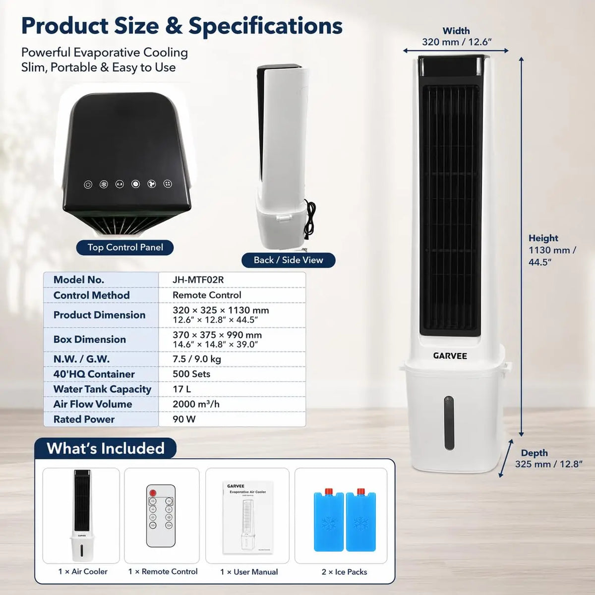 Portable Air Conditioners, 3 in 1 Evaporative Air Cooler, Swamp Cooler Fan with 4.5 gal Water Tank, Remote & Timer, 3 Speeds, Wide 60° Oscillation, Blows Cold Air for Home Office, Workshop and Garage