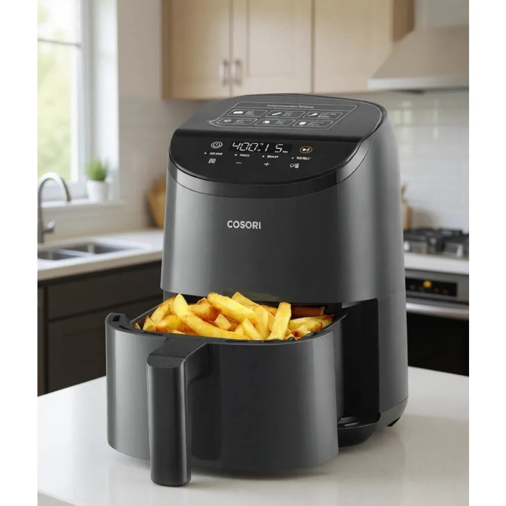 Compact Mini 2 Qt Air Fryer 4 in 1 Crispy Leftovers 97 Percent Less Oil 30 Recipes Nonstick Dishwasher Safe