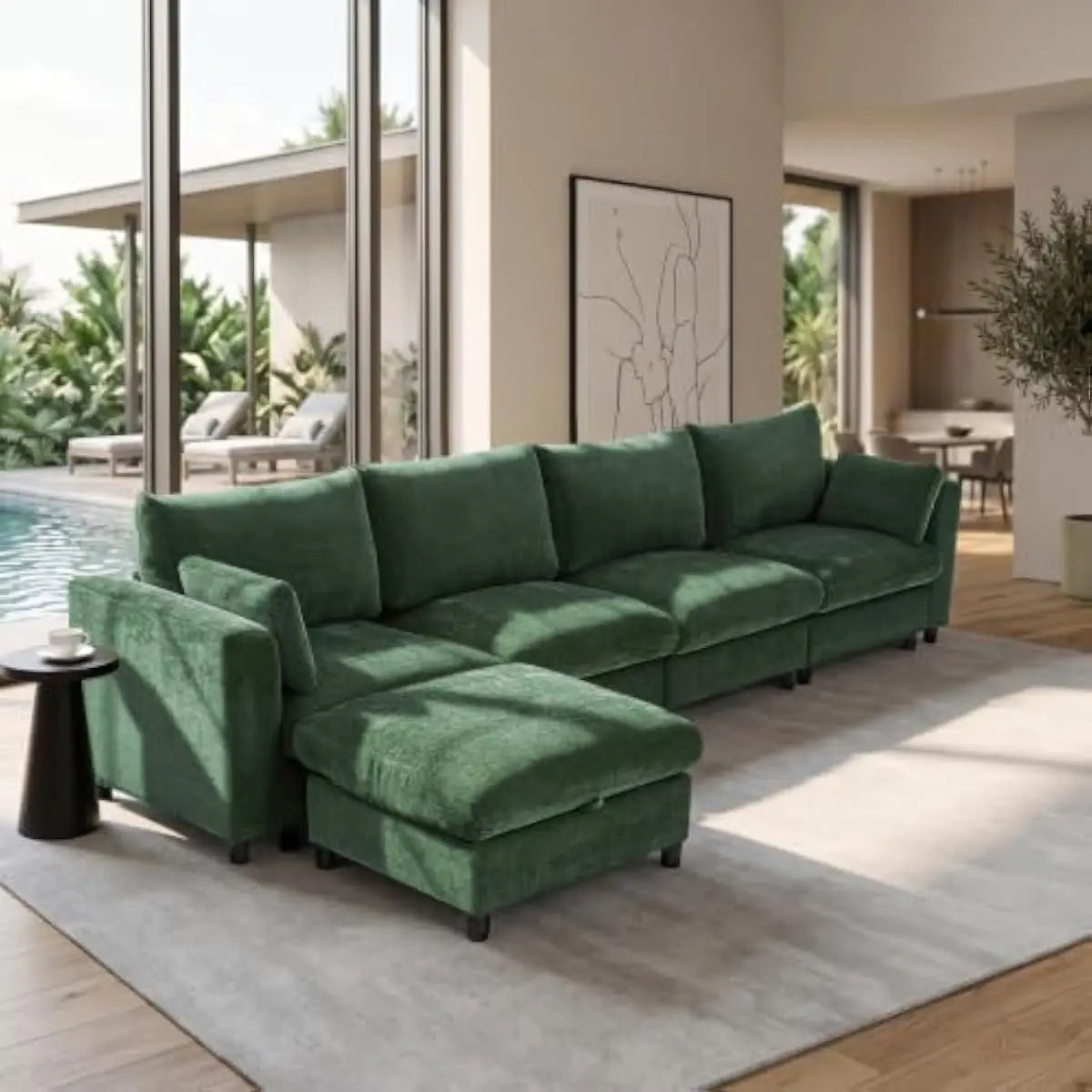115 Inch Extra Wide L Shaped Sectional Sofa with Deep Seating and Detachable Cushions, Tool Free Modular Design for Living Room