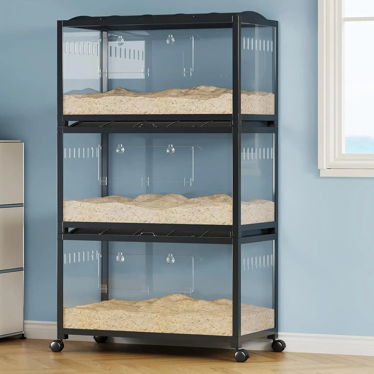 37.8" Stackable Metal Hamster Cage with Acrylic Panels for Small Pets | Ventilated Top Design, Clear Viewing Panels, Expandable Structure, Easy Access Doors, Multi Pet Habitat Solution