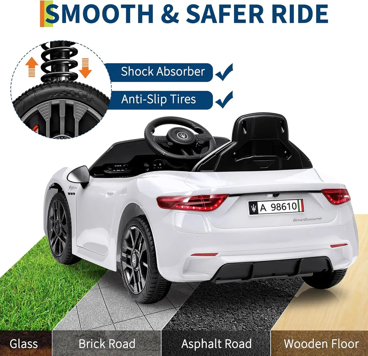12V Ride on Car, Kids Electric Car with Remote Control | Battery Powered Vehicles with LED Light, Spring Suspension, Double Doors, Gift for Toddler 3-8 Years