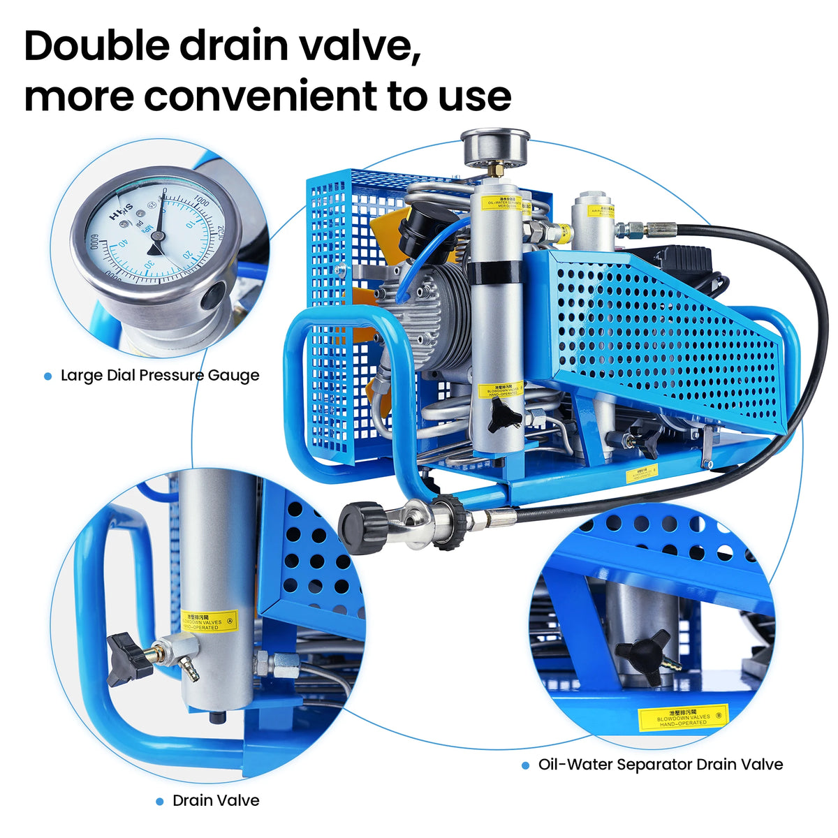 TUXING 4500psi PCP Air Compressor 300Bar Four-stage High Pressure Compressor for Diving Scuba Snorkeling Fire Fighting 100L/min