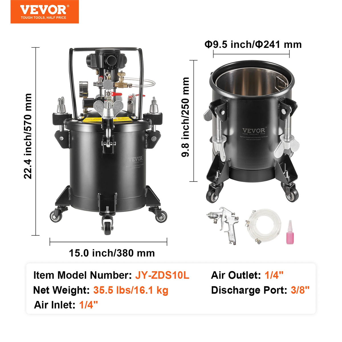 SucceBuy Spray Paint Pressure Pot 15L Pressure Pot Tank 60psi Adjustale Pressure Steel Pressure Pot Paint Tank Spray Gun Hose