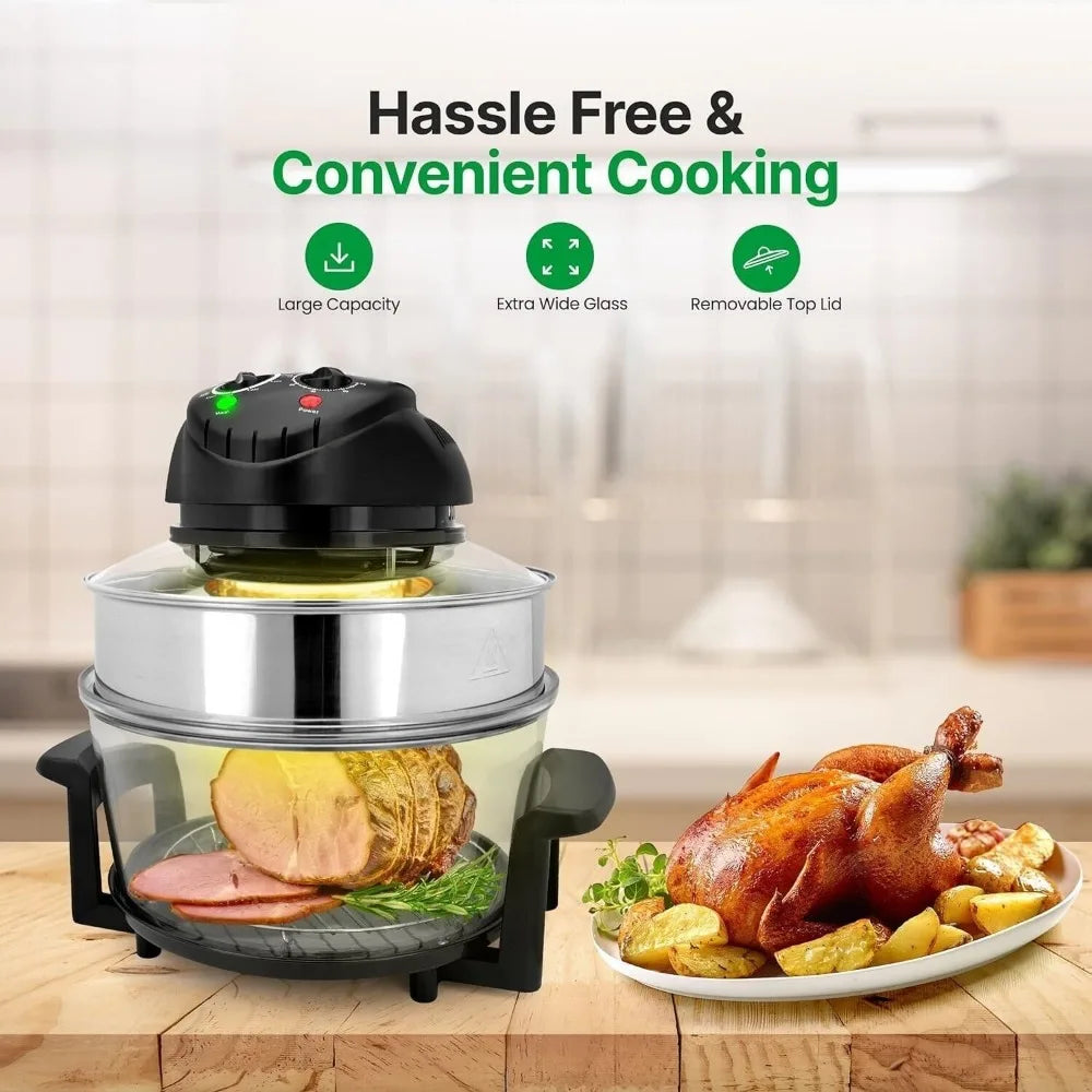 18 Quart Convection Countertop Air Fryer with See Through Glass Bowl for Fry Roast Bake Grill Steam Toast
