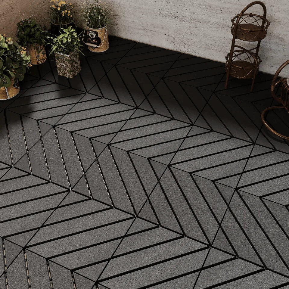44-Piece Set Of Terrace Plastic Floor Tiles, Plastic Interlocking Floor Tiles, 12'X12' Square Waterproof Outdoor All-Weather Use