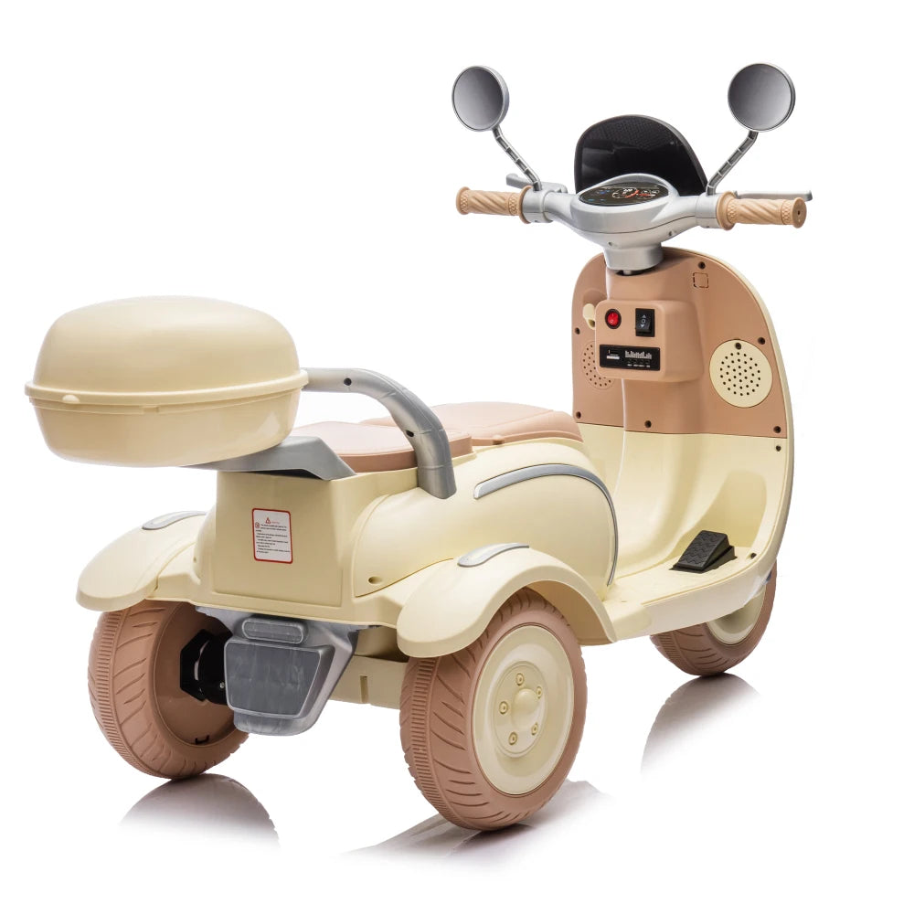 12V Two Motors Kids Ride On Level Up Two-seater Electric Motorcycle, Three-wheel Toy W/Music, Bluetooth, USB, Backseat Flip Adult Seat, Portable Storage Hooks & Oversized Trunk, LED Headlight For Kids 3-6.