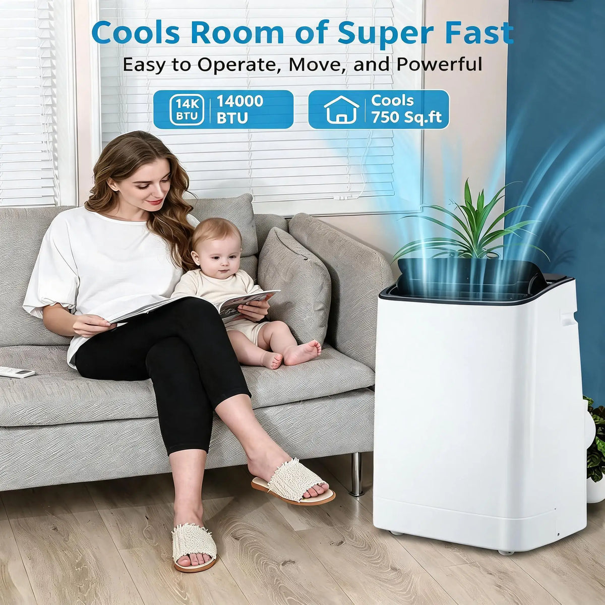 14000 BTU Portable Air Conditioners, Cools Up to 750 Sq.Ft,Cooling/Dry/Fan Mode,Quiet Portable AC Unit With Remote Control,AC Unit For Large Living Room,Office