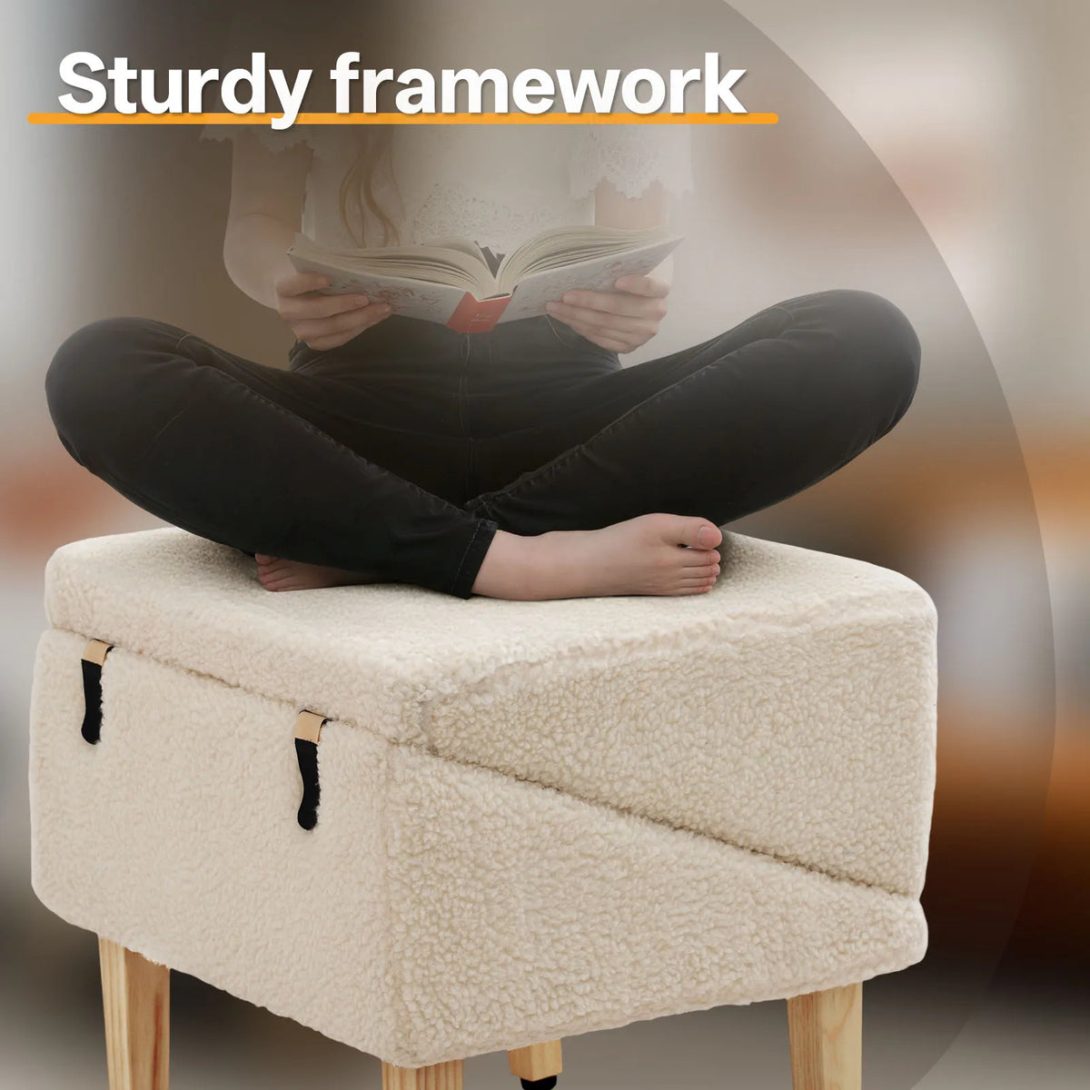 Dog Ramp with Storage for Small Dogs & Cats–1.5ft Pet Stairs,Footstool and Hidden Storage Box,3-in-1 Design,Anti-Slip, Supports up to110lbs, Suitable for Sofas, Beds,and Living Room Use-Beige/Gray