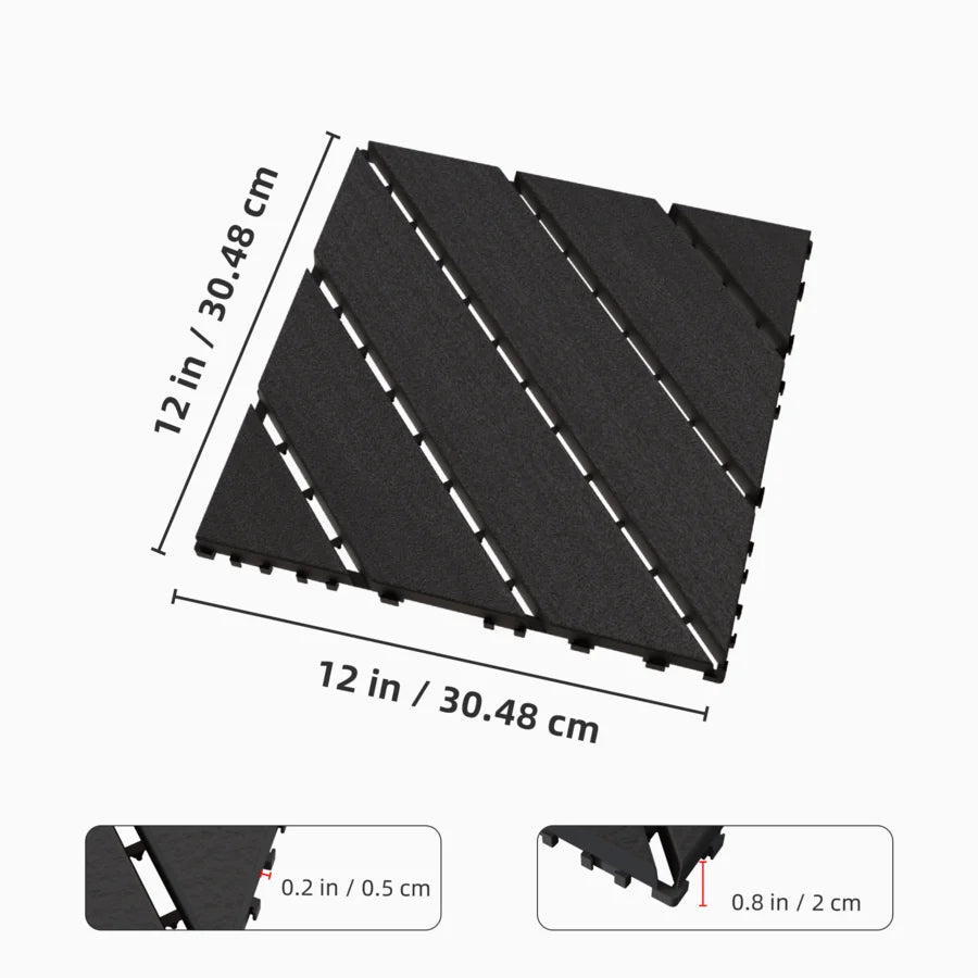 44-Piece Set Of Terrace Plastic Floor Tiles, Plastic Interlocking Floor Tiles, 12'X12' Square Waterproof Outdoor All-Weather Use